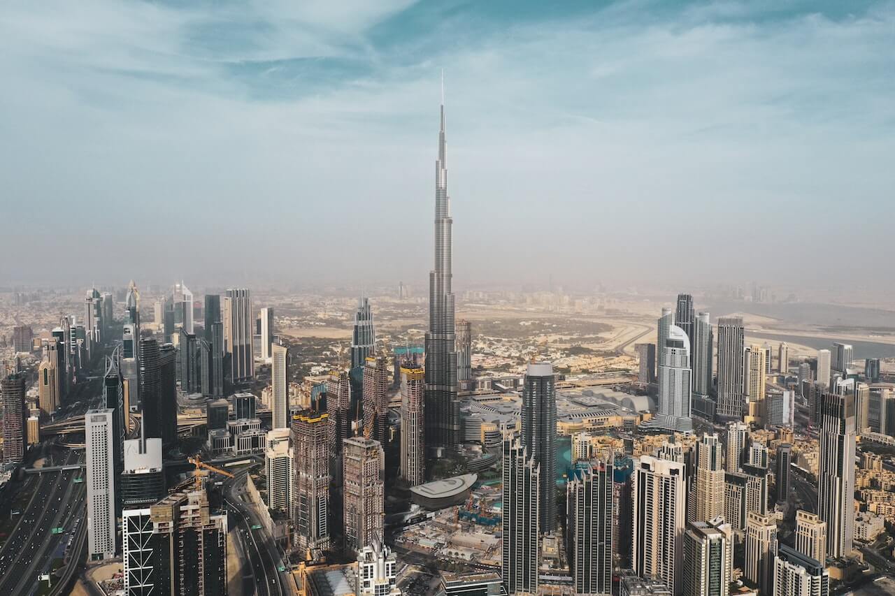 aerial view of Burj Khalifa and Dubai