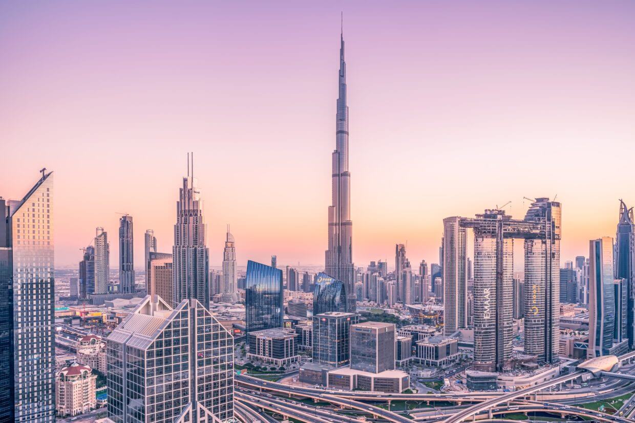 Aerial view of Burj Khalifa in Dubai