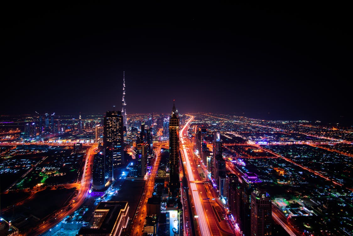 Aerial view of city of lights, Dubai.