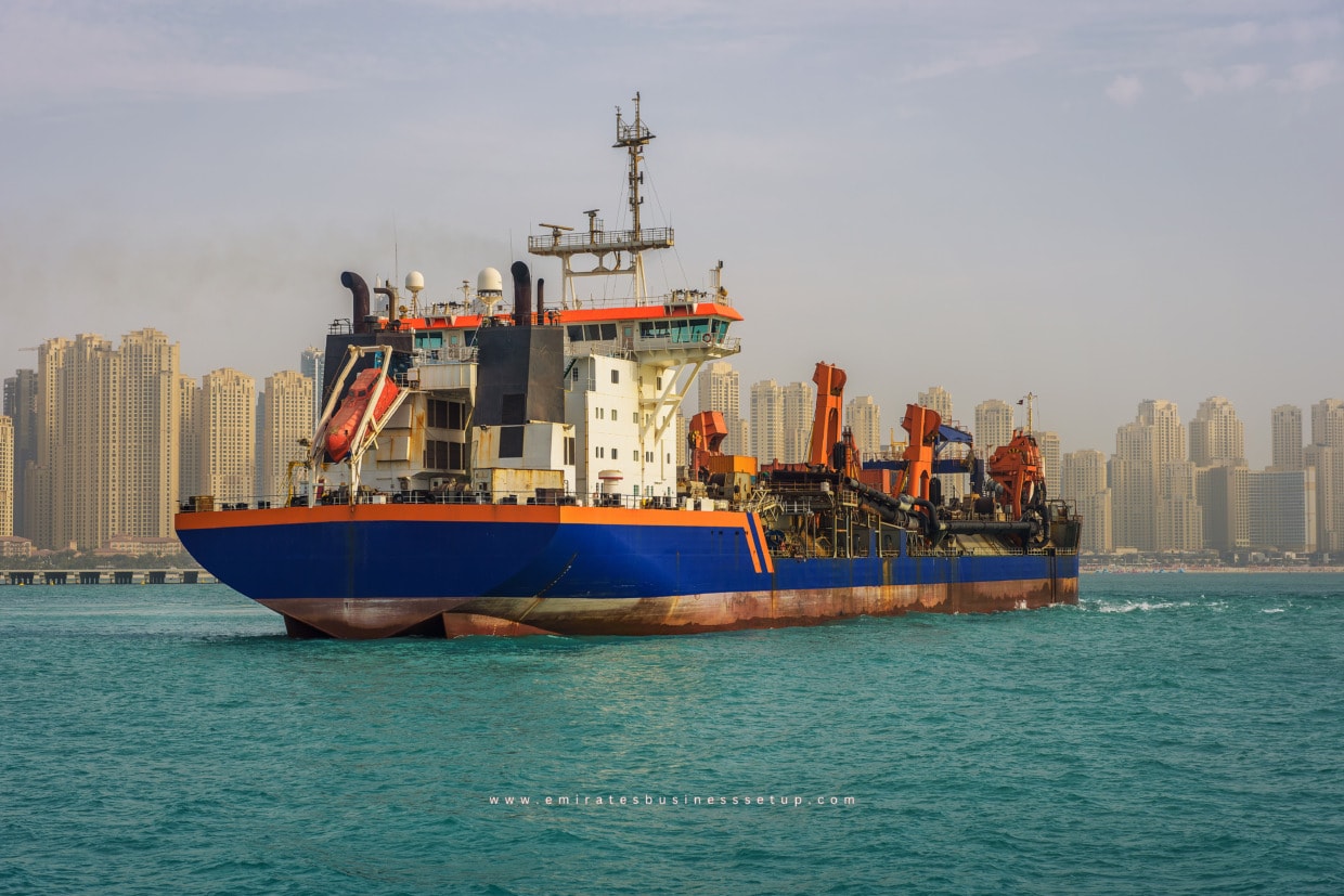 Oil trading ship in Dubai, UAE.