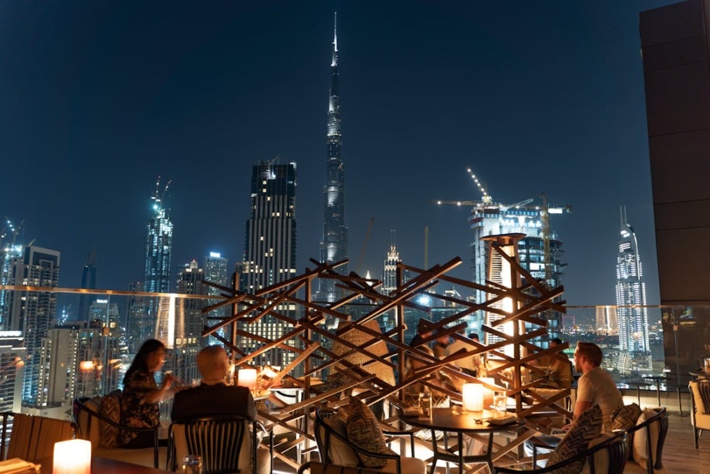 restaurant with View of Dubai Burj Khalifa and Skyscrapers
