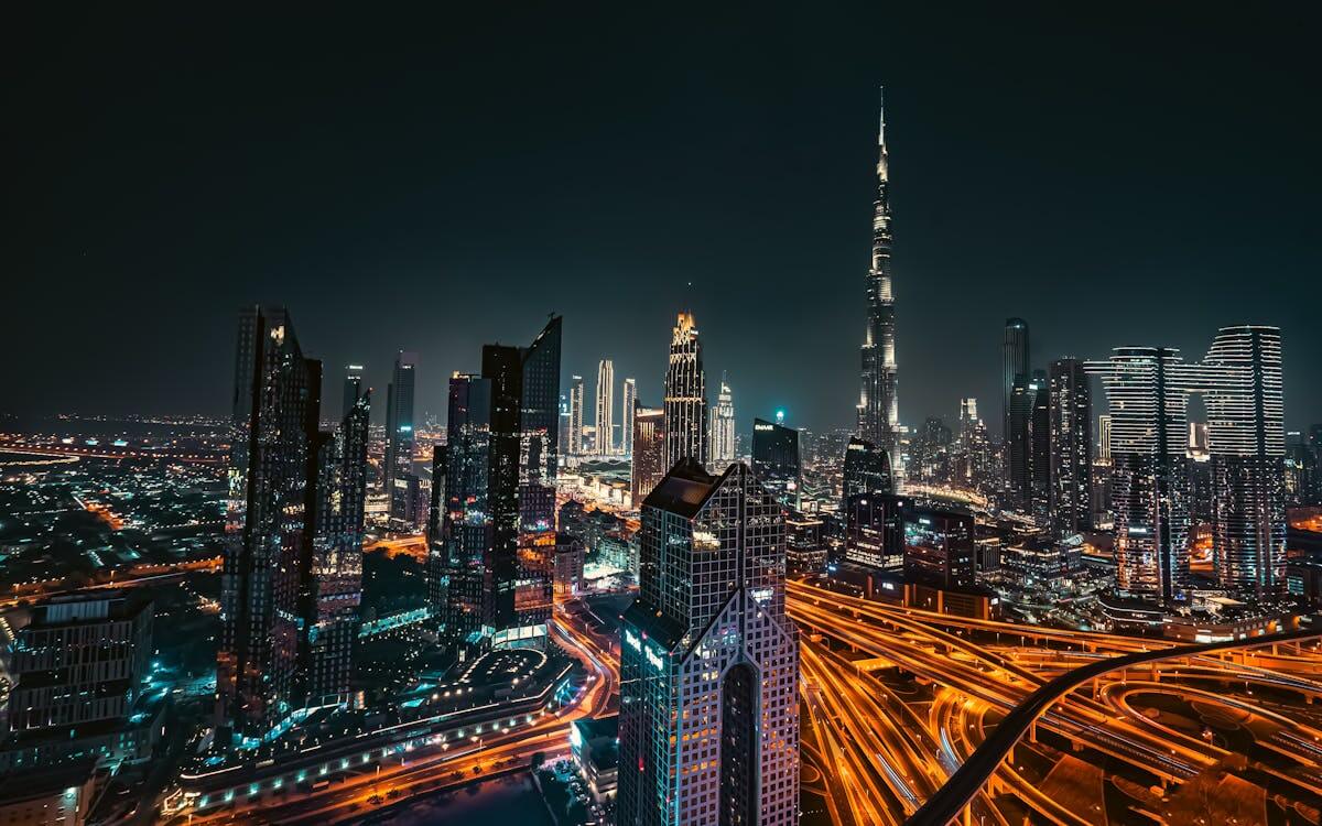 Dubai City Skyline Night View.